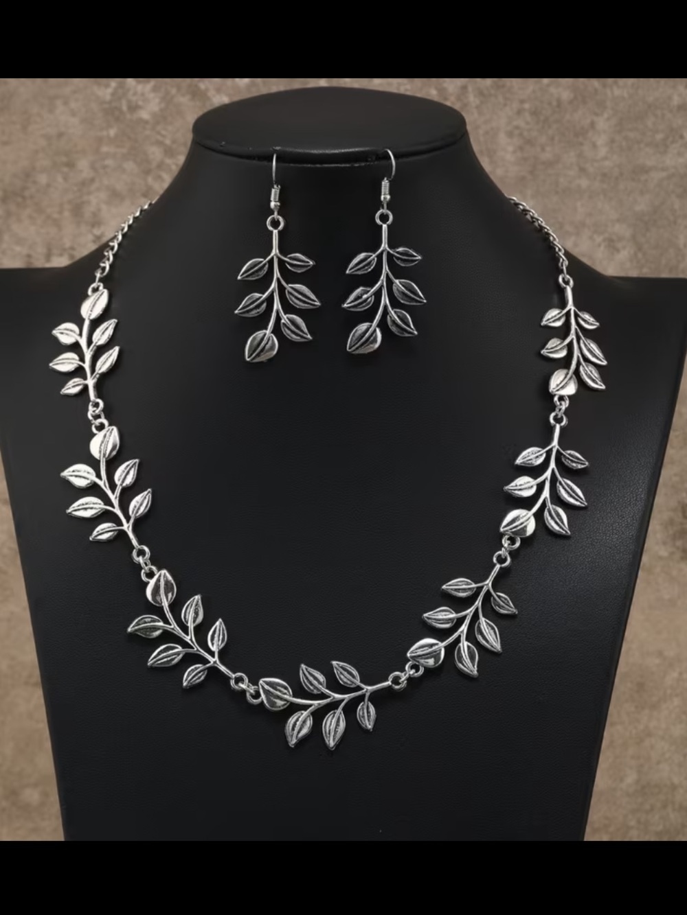 Silver Leaf Necklace and Earrings Set - Women Jewelry